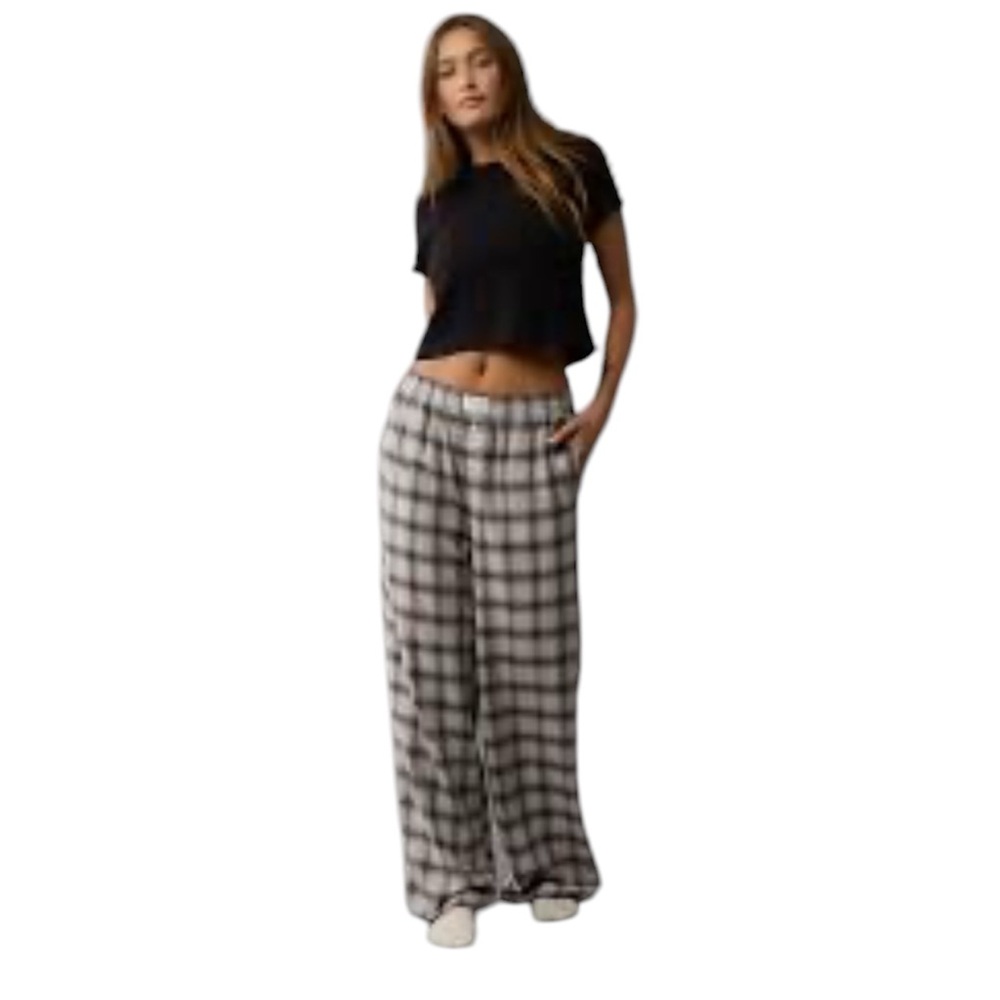 American Eagle flannel sleep lounge bottoms gray cream size M